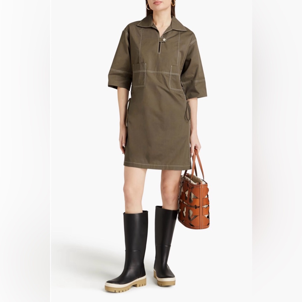 Tory Burch Topstitched Cotton Poplin Mini Dress Green Size 0